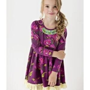 Matilda Jane Paint by Numbers Blossom Lap Dress Sz 6 Purple Floral Long Sleeve